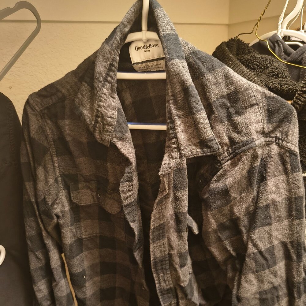 Checkered Black and Gray Long Sleeve Button Down